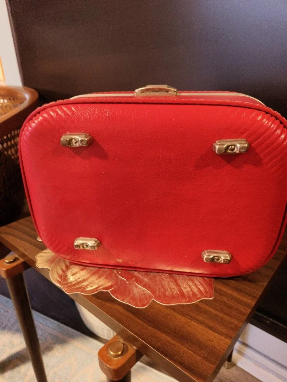 Vintage MCM Red Trojan Hard Shell Travel Train Makeup Vanity Case 1960-70s